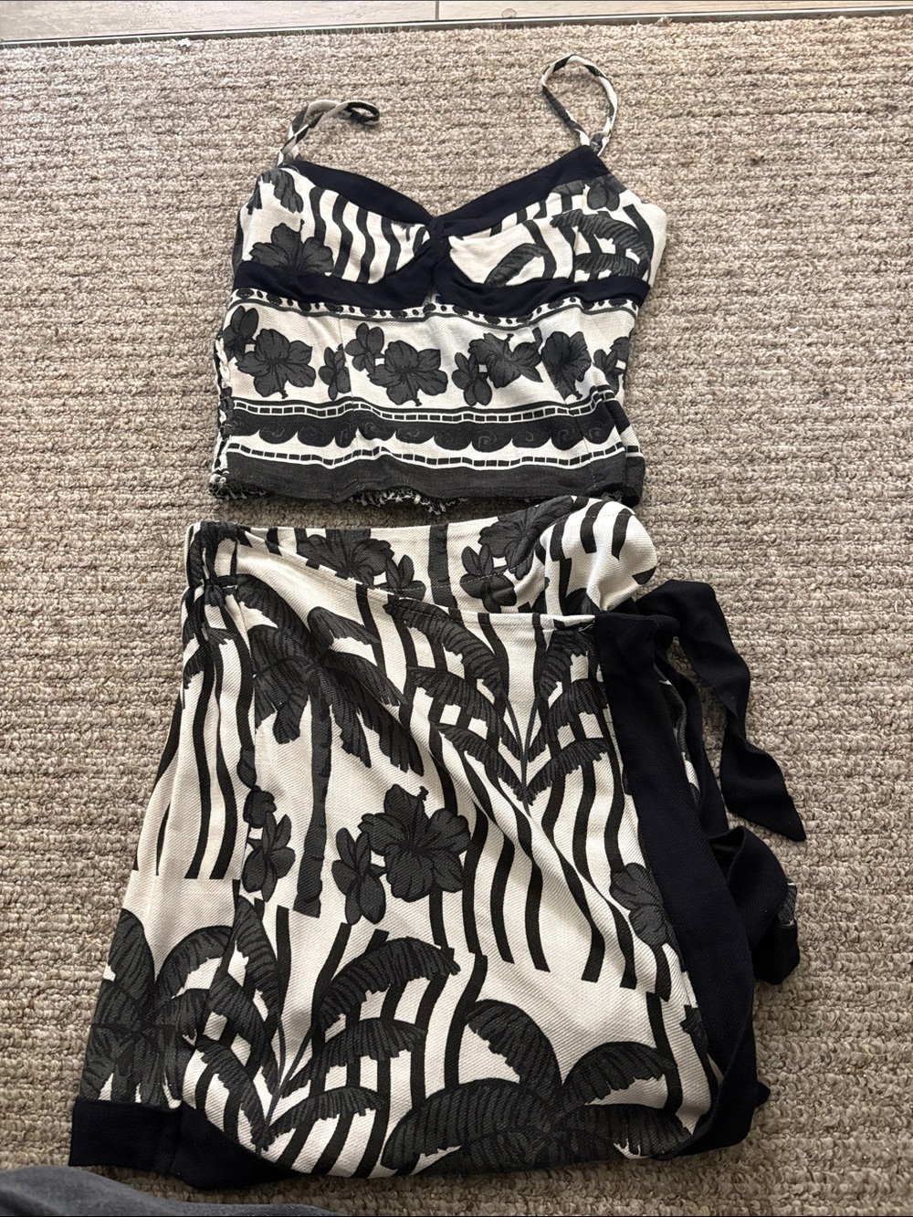 Sienna Sky Black and White Tropical Two-Piece Set